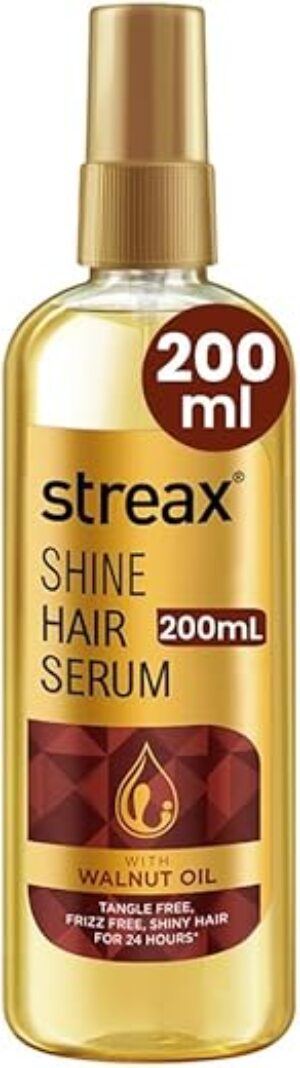 Streax Hair Serum 200ml, Hair serum for Dry & Frizzy Hair, for Women & Men, for Curly Hair, Wavy Hair, Straight Hair, Silk & Shine Vitalised with Walnut Oil