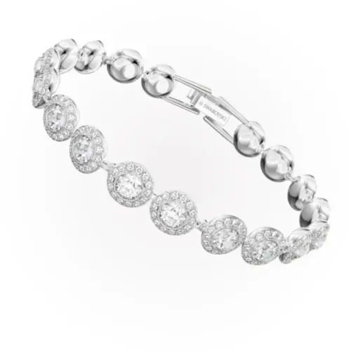 Swarovski Una Angelic Tennis Bracelet with 17 Clear Circle-Cut Crystals & Pavé Detailing, Rhodium Finish – Part of the Angelic Collection