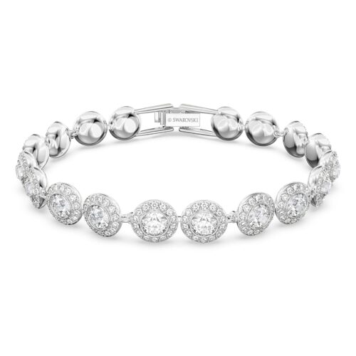 Swarovski Una Angelic Tennis Bracelet with 17 Clear Circle-Cut Crystals & Pavé Detailing, Rhodium Finish – Part of the Angelic Collection